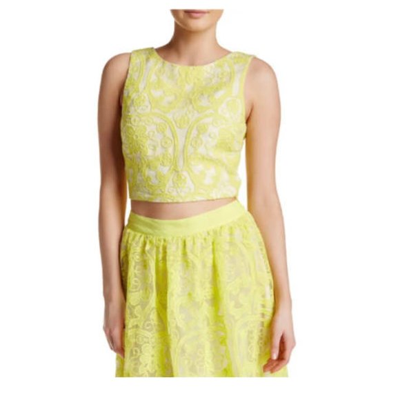 Lucy Paris Reece Lace Crop Shell, Size L Neon Bright Yellow - Picture 14 of 15